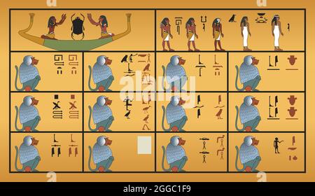 Détail d'un mur de l'intérieur de la tombe de Toutankhamon, illustration vectorielle Illustration de Vecteur