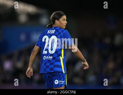 Kingston, Royaume-Uni. 27 août 2021. Sam Kerr, de Chelsea Women, lors du match amical avant la saison 2021/22 entre Chelsea Women et Aston Villa Women au stade Kingsmeadow, Kingston, Angleterre, le 27 août 2021. Photo d'Andy Rowland. Crédit : Prime Media Images/Alamy Live News Banque D'Images