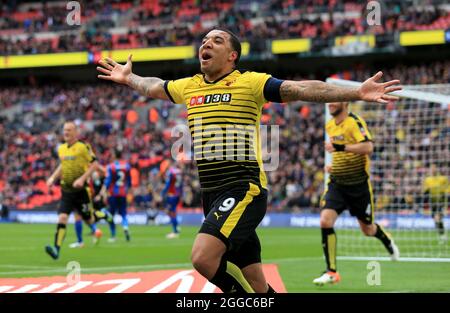 Photo du dossier datée du 24-04-2016 de Watford's Troy Deeney. Date de publication : lundi 30 août 2021. Banque D'Images