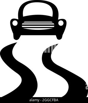 Illustration vectorielle de la silhouette d'une voiture à partir de l'avant avec une route Illustration de Vecteur