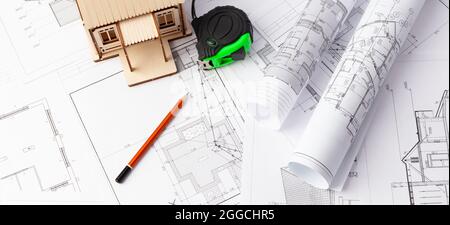Conception et construction de maisons privées, conception et génie civil Banque D'Images