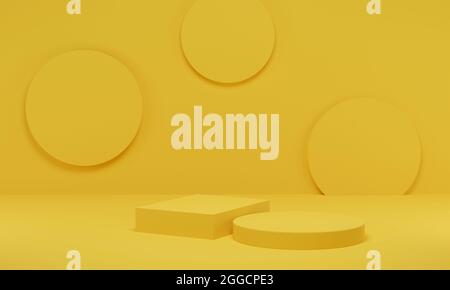Rendu 3D. Fond minimal de la plate-forme de cylindre jaune. Formes géométriques abstraites podium pour la présentation des produits. Banque D'Images