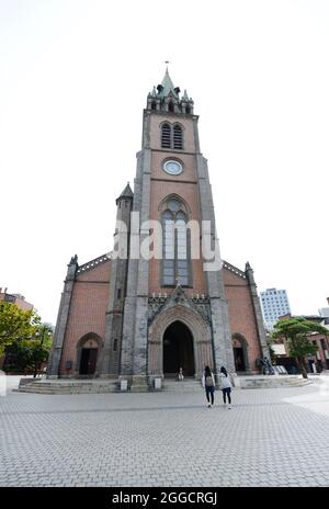 La cathédrale Myeongdong à Séoul, en Corée du Sud. Banque D'Images