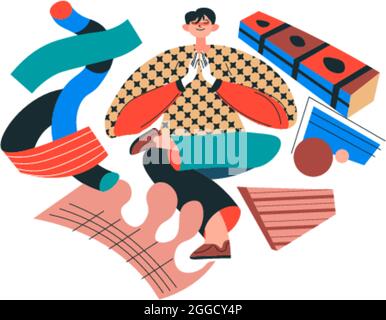 Personnage masculin faisant des asanas de yoga et méditant Illustration de Vecteur