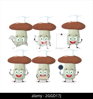 Personnage de dessin animé de champignon suillus avec diverses émoticônes de chef. Illustration vectorielle Illustration de Vecteur