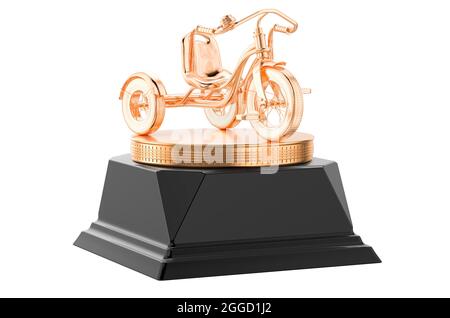 Tricycle pour enfants, vélo pour enfants, concept Golden Award. Rendu 3D isolé sur fond blanc Banque D'Images