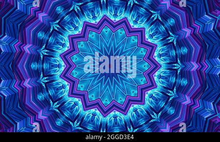 Bleu brillant mandala fractal, généré par ordinateur arrière-plan abstrait. Banque D'Images