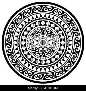 Motif géométrique polynésien de style mandala, motif tribal hawaïen avec vagues et ornement géométrique noir et blanc Illustration de Vecteur
