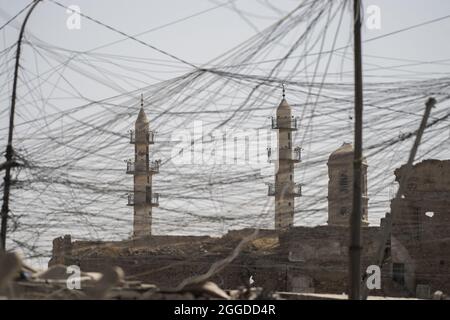 Illustration Minaret dans la deuxième ville irakienne de Mossoul, dans la province de Ninive, au nord du pays, le 29 août 2021. Photo par Eliot Blondt/ABACAPRESS.COM. Banque D'Images