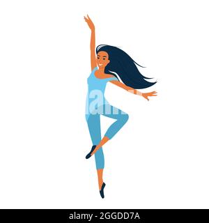 Jeune fille dansant danse moderne, danseuse en posture gracieuse, personnage féminin en style de dessin animé, illustration vectorielle, isoler Illustration de Vecteur