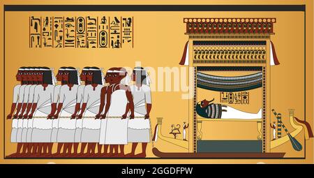 Détail d'un mur de l'intérieur de la tombe de Toutankhamon, illustration vectorielle Illustration de Vecteur