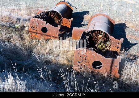 Chaudières à vapeur abandonnées, Arthurs Pass, Canterbury, Île du Sud, Nouvelle-Zélande Banque D'Images