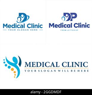Clinique médicale chiropratique avec lettre DP personnes et la conception de logo de colonne vertébrale Illustration de Vecteur
