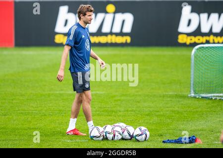 Stuttgart, Allemagne. 31 août 2021. Football, équipe nationale, entraînement, STADE DE GAZI: Thomas Müller en action. Crédit : Tom Weller/dpa/Alay Live News Banque D'Images