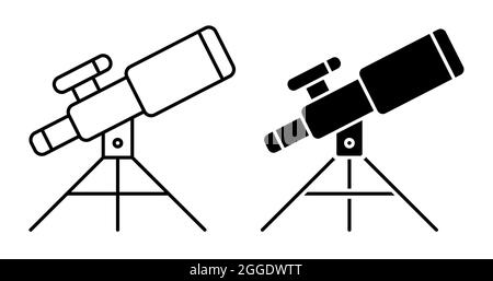 Icône linéaire. Télescope pour l'observation de l'espace, des étoiles et des planètes du système solaire. Exploration spatiale. Vecteur noir et blanc simple sur fond blanc Illustration de Vecteur