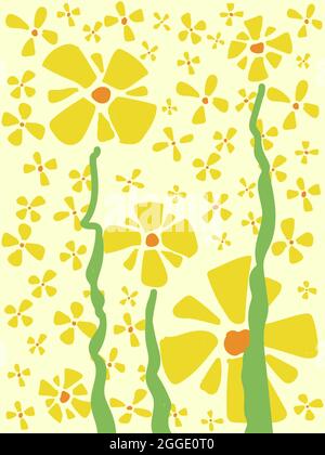 motif floral jaune sur le dos avec motif plat. Illustration de Vecteur