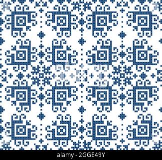 Motif fleuri traditionnel Zmijanje style point de croix vector folk art sans couture - imprimé textile ou tissu de Bosnie-Herzégovine Illustration de Vecteur