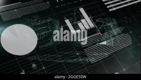 Équations mathématiques flottantes par rapport au traitement des données statistiques sur fond noir Banque D'Images