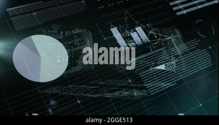 Équations mathématiques flottantes par rapport au traitement des données statistiques sur fond noir Banque D'Images