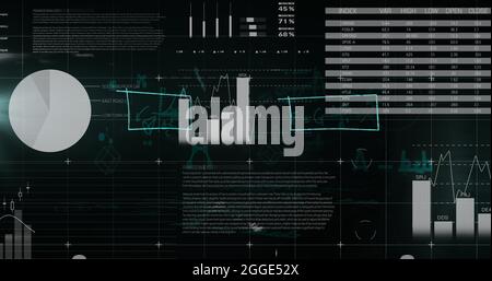 Équations mathématiques flottantes par rapport au traitement des données statistiques sur fond noir Banque D'Images