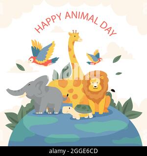 Illustration du monde plat de la journée des animaux illustration vectorielle. Illustration de Vecteur