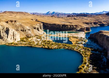 Antenne des lacs bleu profond du Parc national de l'UNESCO, Parc national de Band-E-Amir, Afghanistan Banque D'Images