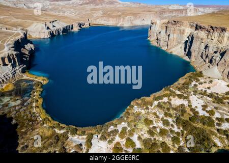 Antenne des lacs bleu profond du Parc national de l'UNESCO, Parc national de Band-E-Amir, Afghanistan Banque D'Images