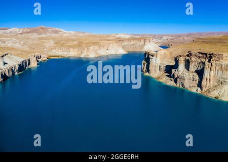 Antenne des lacs bleu profond du Parc national de l'UNESCO, Parc national de Band-E-Amir, Afghanistan Banque D'Images