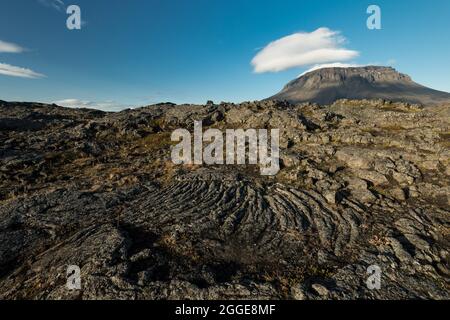 Lave solidifiée, volcan Heroubreio ou Herdubreid, hauts plateaux islandais, Islande Banque D'Images