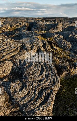 Lave solidifiée, coulées de lave, Heroubreioarlindir, Highlands islandais, Islande Banque D'Images