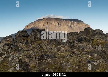 Volcan de table Heroubreio ou Herdubreid, Highlands islandais, Islande Banque D'Images