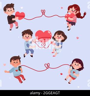 Adorable couple dessin main autocollants ensemble illustration vectorielle. Illustration de Vecteur