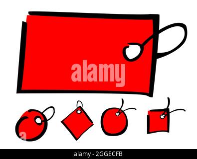 Simple Vector Doodle blanc Red Square, Rectangle et cercle Tag, isolé sur blanc Illustration de Vecteur