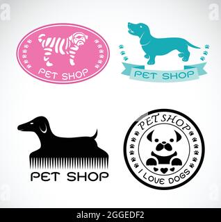 Ensemble de vecteur une étiquette de magasin d'animaux de compagnie sur fond blanc, magasin de chiens. Illustration vectorielle superposée facile à modifier. Animaux de compagnie. Illustration de Vecteur