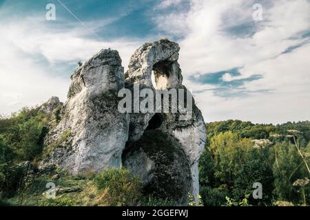 Okiennik wielki rock, Jura Krakowsko Czestochowska, Pologne Banque D'Images