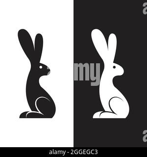 Image vectorielle d'un dessin de lapin sur fond blanc et noir, logo, symbole. Illustration vectorielle superposée facile à modifier. Animaux sauvages. Illustration de Vecteur