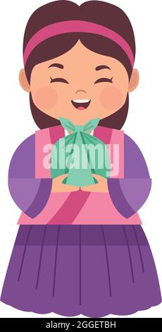 fille asiatique avec cadeau Illustration de Vecteur