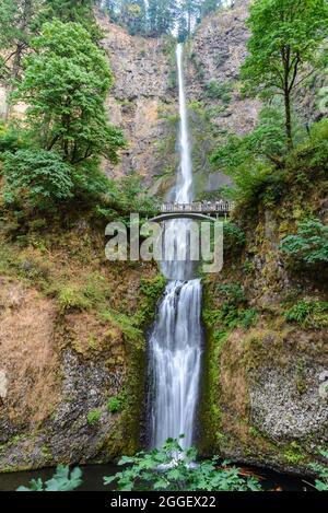 Les touristes apprécient les chutes de Multnomah. Cascade Locks, Oregon, États-Unis. Banque D'Images