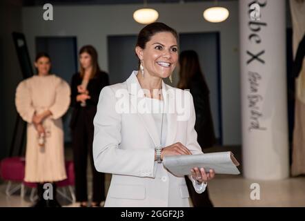 STOCKHOLM 20210831 CrownPrincess Victoria visite le centre de mode durable lors de la semaine de mode de Stockholm 2021. Photo: Christine Olsson / TT Kod 10430 Banque D'Images