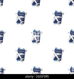 Passeports, cartes d'embarquement et modèle d'avion. Concept de voyage. Signature du service de réservation ou de l'agence de voyage. Bannière publicitaire. Illustration du stock vectoriel. Illustration de Vecteur