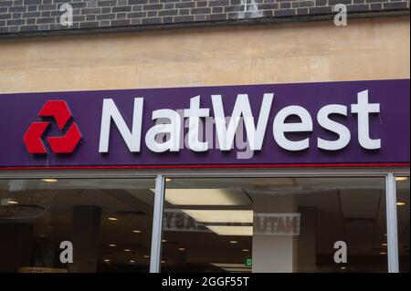 Banque de détail NAT West (Banque nationale de Westminster) nom et logo sur un mur externe à l'extérieur de la succursale de Norwich Banque D'Images