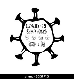 Texte vectoriel dessiné à la main avec icônes sur les symptômes du coronavirus. Illustration de Vecteur