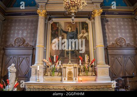 Autel der Kapelle des Schloss Chambord im Loiretal, Chambord, Frankreich | autel de chapelle du Château de Chambord, Chambord, Vallée de la Loire, France Banque D'Images