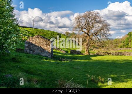 Ancienne grange en pierre dans le Yorkshire Dales près de Gayle, North Yorkshire, Angleterre, Royaume-Uni Banque D'Images