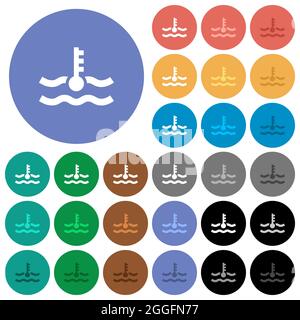 Indicateur de température du liquide de refroidissement du moteur icônes plates multicolores sur fond rond. Inclus des variantes d'icônes blanches, claires et sombres pour le survol et actif Illustration de Vecteur