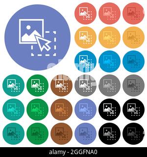 Faites glisser l'image pour télécharger des icônes plates multicolores sur des arrière-plans ronds. Inclut des variantes d'icônes blanches, claires et sombres pour les effets de survol et d'état actif Illustration de Vecteur