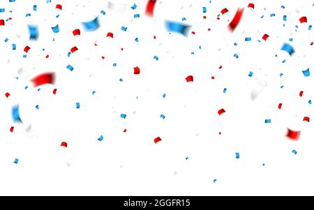 Confetti de célébration aux couleurs nationales des Etats-Unis. Confettis de Noël aux couleurs drapeau américain. Le jour de l'indépendance du 4 juillet arrière-plan. Illustration de Vecteur