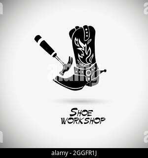 Modèle de logo du cordonnier. Design vectoriel de réparation de chaussures. Atelier de chaussures. Illustration vectorielle Illustration de Vecteur