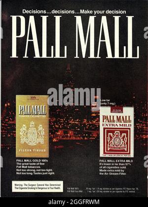 Pall Mall cigarettes publicité papier années 1980 Banque D'Images