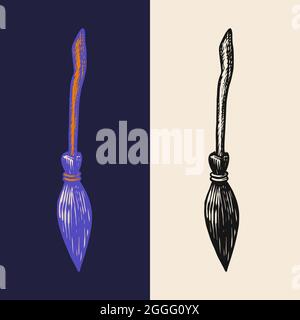 Bras de balai de sorcières. Illustration vectorielle isolée sur fond blanc. Motif Halloween Illustration de Vecteur